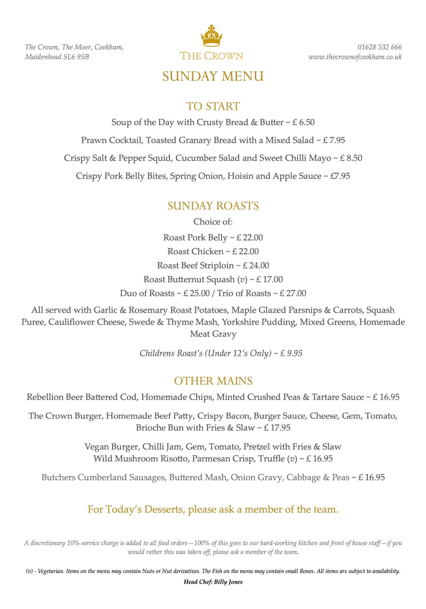 Menu – The Crown Of Cookham